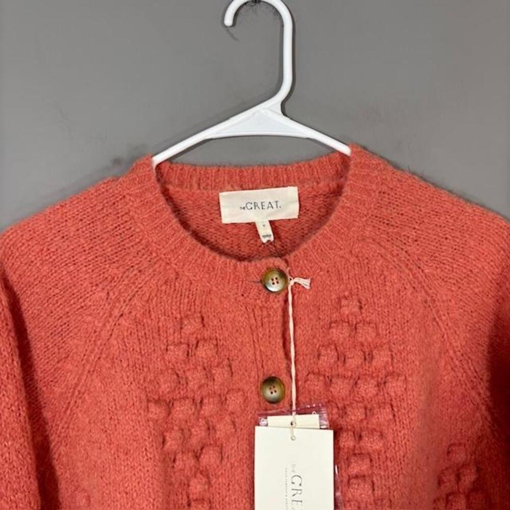 THE GREAT. Cardigan Sweater Womens 0 Red Alpaca Polyamide Crewneck Bobble Knit - Picture 3 of 9
